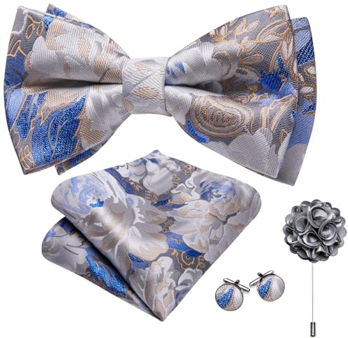 Barry.Wang Plaid Ties Check Mens Necktie Set with Handkerchief Cufflinks Classic Stripe