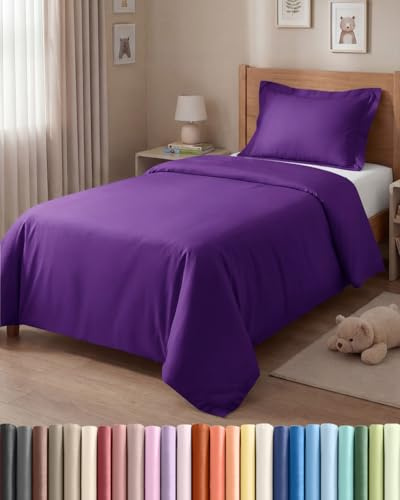 Bettwäsche-Set 2-teilig 135x200 - Mikrofaser Kissen 80x80 - Lila | Gebürstet, Reißverschluss, Eckbänder, Weich, Knitterfrei, Atmungsaktiv, Pflegeleicht, Einzelbett, Bettgarnitur, OEKO-TEX