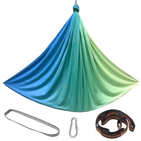 MospdyGear Graue Yoga-Hängematte mit Edelstahlscheiben, Schrauben und Anderem Zubehör, 280 × 150 cm Schaukelhängematte, Geeignet für zu Hause und Outdoor-Aktivitäten (Blaugrün)