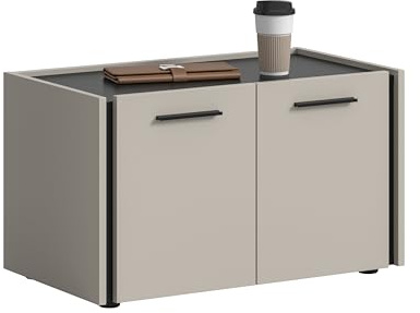 xonox.home – Sitzbank Emil 75x42x40 cm in Kaschmir Melamin und schwarzen Akzenten – Schuhbank mit viel Stauraum und zusätzlichem Sitzplatz im modernen Flur – elegant & bequem