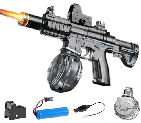 Automatic Electric Water Gun with High-Capacity Drum, Powerful Automatic Squirt Gun with LED Flashing Light, Water Blaster Squirt Guns Long Range, Summer Outdoor Water Toys for Kids Adults (Black)