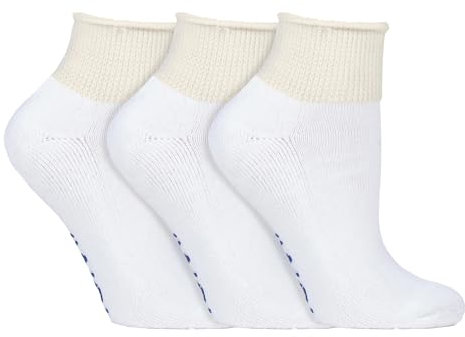 IOMI - 3 Pairs Extra Wide Cotton Cushioned Short Ankle Diabetic Socks for Swollen Feet and Legs (4-8 UK, White (Short))