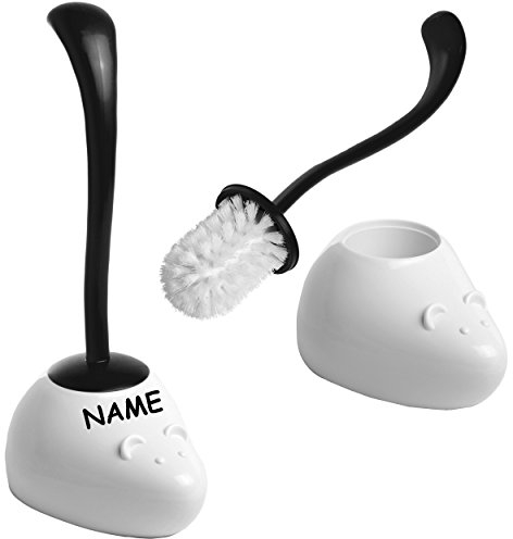 Set WC Bürste + Bürstenhalter - mit Deckel - lustige Maus - weiß/SCHWARZ - inkl. Name - geschlossen - ohne Bohren/stehend - Halter Bad - Stand Bürst..