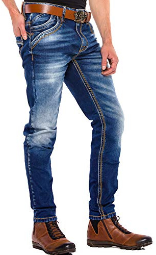 Cipo & Baxx Herren Jeans Hose Regular Slim Fit Denim Jeanshose Dicke Naht Blau W40 L34