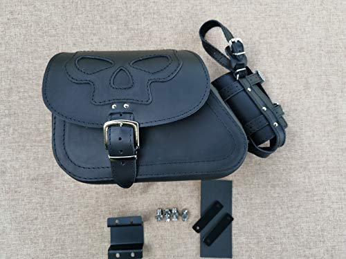 ORLETANOS Sporty Skull Black + Halterung kompatibel mit Harley Davidson Schwingentasche Sportster Sporty Iron Forty Eight Superlow XL HD Ledertasche Satteltasche