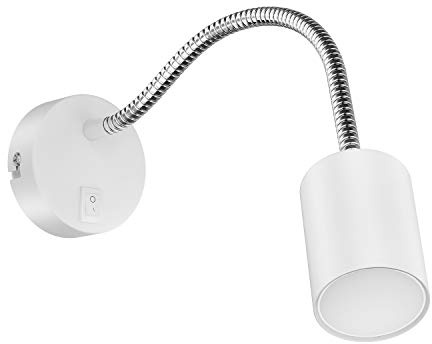 ledscom.de Leselampe WAIKA mit Schwanenhals und Schalter weiß matt, inkl. 630lm LED GU10 Lampe, warm-weiß