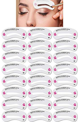 pochoir sourcils, 24 PCS différents styles pochoir sourcils,pochoir sourcils reutilisable,sourcils pochoirs,sourcils maquillage,outil sourcil,outil de mise en forme des sourcils pour le maquillage