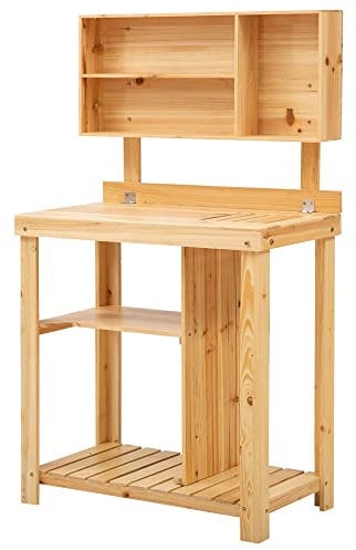 Outsunny Pflanztisch Gartenarbeitstisch für Garten Balkon und Terrasse, Gartentisch mit Ablage, Blumenregal Blumenständer aus Tannenholz, 80 x 43 x 136,5 cm, Natur
