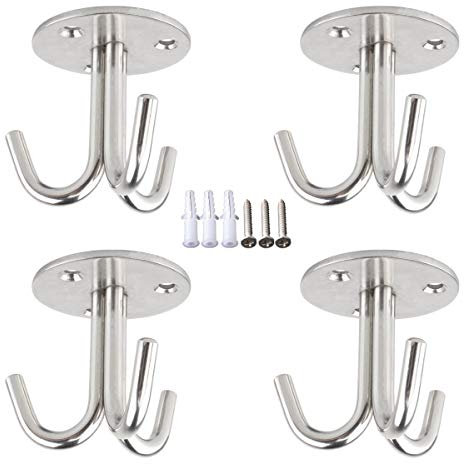 Smavles Dreifachhaken 4 Stück Deckenplatte Haken Deckenhaken Edelstahl 3-Fach Haken mit Schrauben schwerlasthaken für Deckenventilator, Yoga, Pflanzenhaken