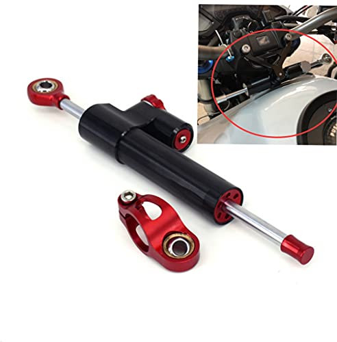 USTPO Universal verstellbarer Lenkungsdämpfer für Motorrad, CNC, Aluminium, passend für die meisten Roller, Motorräder, schwarzer Körper, roter Kopf