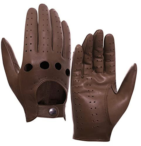 Harssidanzar Herren Autohandschuhe Lederhandschuhe Unliniert GM026D,Sattel braun, Größe L