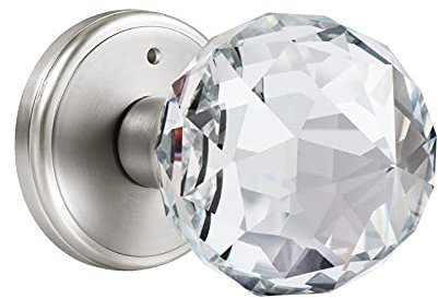 CLCTK Crystal Glass Door Knobs Interior, Premium Bathroom Bedroom Door Knobs with Lock, Satin Nickel Finish
