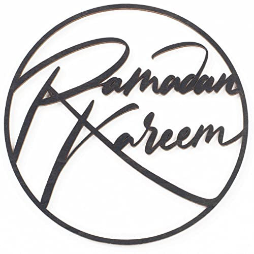 Papierdrachen Ramadan Dekoration aus Holz zum Aufhängen - Holzring - schwarz - Ramadan Kareem - Wiederverwendbare Deko- mit elegantem Band - Durchmesser 22cm