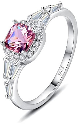 HCMA Bagues en Argent Sterling 925 pour Femme Bague en Topaze Rose Bague de Mariage en Pierres précieuses Solitaire Bijoux Fins Cadeau de fiançailles