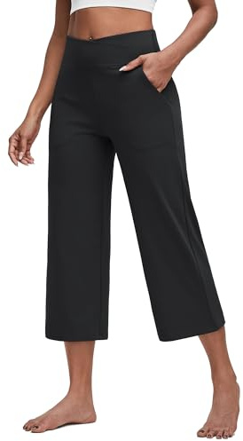 G4Free Yoga Hose Damen mit Taschen Bootcut Yogahose Hohe Taille Weites Bein Caprihose Überkreuzte Taille Weites Bein Anzughose Elegant für Arbeiten Sport Yoga