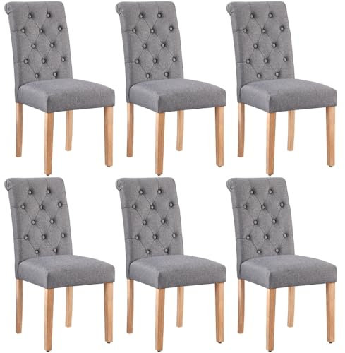 Yaheetech Kitchen Chairs Set of 6 Classic Upholstered Fabric Dining Chairs High Back Soft Padded Seat and Wooden Legs for Home Restaurants Dark Grey