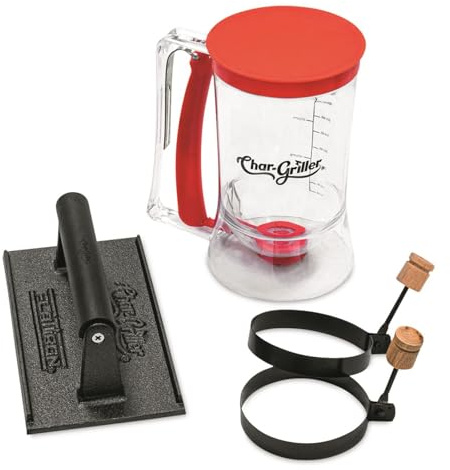 Char-Griller 8933 Flat Iron Gas Griddle Breakfast Kit Barbecue Tool Set,Black
