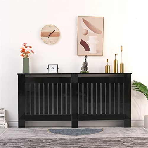 Homemade Deisgn FurnitureHMD High Gloss Black Radiator Cover Vertical Slatted Decorative Cabinet for Bedroom,Living Room,Hallway,Kitchen (Extra Large: W172XD19XH82CM)