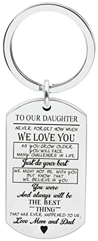 Silver Keychain for Women, Car Keychain Engraved to Our Daughter Never Forget How Much We Love You... Stainless Steel for Men Women Friend