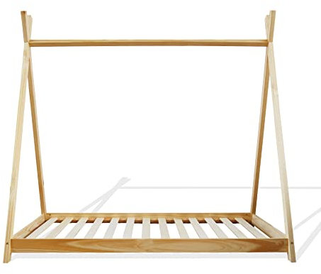 Rebecca Mobili Niedriges Kinderbett, Kinderzimmerbett, Indianerzeltform, für Baby Mädchen, Kiefernholz, mit Lattenrost 80 x 160 cm - Art. RE6760