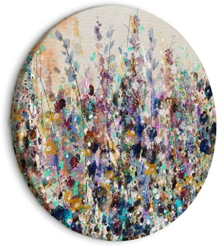 murando - runde Bilder Wiese 60x60 cm Leinwandbild 1 tlg Kunstdruck modern Wandbilder XXL Wanddekoration Design Wand Bild Blumen Gras Botanik bunt wie gemalt a-A-10123-bc-a