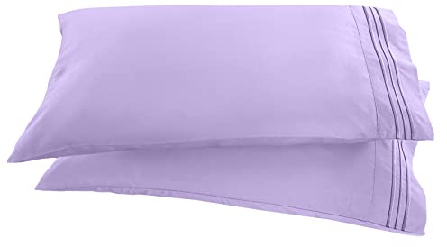 Elegant Comfort 1500 Fadenzahl, Bestickt, ägyptische Qualität, luxuriös, seidig, weich, Knitter- und lichtbeständig, 2-teiliger Kissenbezug, Standard/Queen-Size-Größe, Flieder