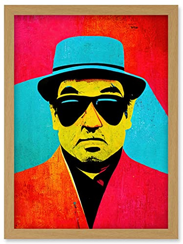 Wee Blue Coo Pop Art Bright Jazz Musician Pork Pie Hat Sunglasses Red Turquoise Yellow Artwork Framed Wall Art Print A4