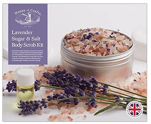 House Of Crafts Dried Flower Bath Salt, Single Craft Kit Set, Multicoloured, Includes Tin, Sea Salt, Epsom Salt, Castor Oil, Dried Marigold & Rose Bud Petals, Rose Fragrance, Pipette, Stirrer, Label