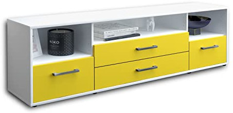 Lqliving TV-Board Lowboard Azula, Korpus in Weiss matt, Front im trendigem Gelb (180x49x35cm), mit Metall Griffen, Made in Germany