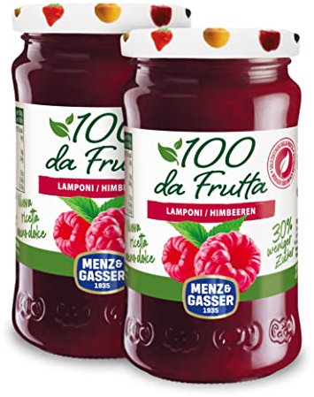 Menz&Gasser, Composta di Lamponi 100Dafrutta, 100% Frutta IQF di Alta Qualità, Lavorata con Passione in Trentino-Südtirol, Senza Glutine, Vegan, 2 Vasi x 240 g