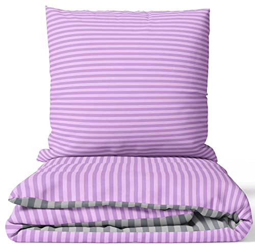 Leonado Vicenti Bettwäsche Ehebett 240x220 Lila Grau Wendebettwäsche-Set Baumwolle Bezug Doppel Kissenbezug mit Reißverschluss