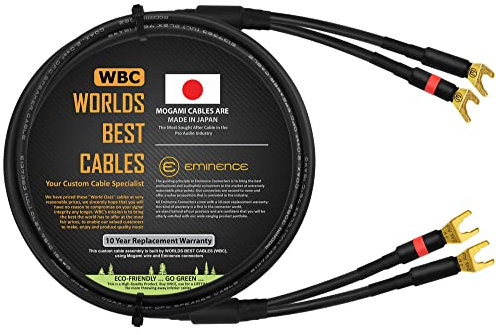 WORLDS BEST CABLES - 6 Foot - Coaxial Audiophile Single Speaker Cable for Center Channel - Custom Made Using Mogami 3082 Wire & Eminence Gold Plated Spade Plugs (2 Plugs on Each end)