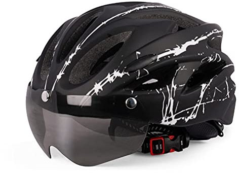 Casco da bici con occhiali magnetici staccabili, casco da bicicletta per adulti, uomini e donne, casco protettivo leggero per bicicletta, skateboard, scooter (bianco e nero)