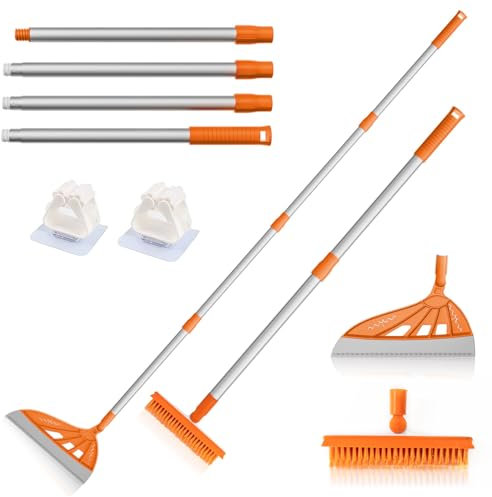 Multifunction Magic Rubber Air Broom, Replaceable Silicone Floor Squeegee, Sweeper and Scrape 2 in 1 Household Cleaning Squeegee Broom for Floor, Bathroom, Kitchens, Tile, Glass (Orange)