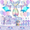 Shamoparty 85Stk Dient für 20 Gäste Meerjungfrau-Partygeschirr Set, Partyzubehör für Mädchen Geburtstag Tischdeko Meerjungfrau[Teller, Tasse, Tischdecke, Ballon, Banner, KuchenTop]