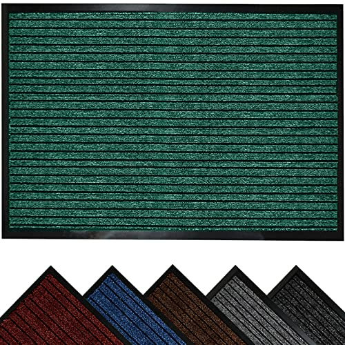 renoazul® Non Skid Washable Rubber Backing Mat, 45 x 75 cm Dirt Grabber, Green Absorbent Doormat Mat, Heavy Duty Mud Barrier Carpet, Shoes Scraper Rug for Home Front Door, Floor Entrance or Indoor