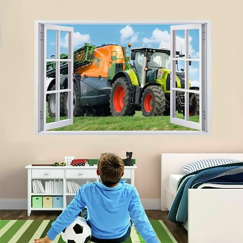 3D Wandtattoo Wanddurchbruch, Traktor Durchbruch Wandaufkleber für Kinderzimmer, Sticker für Wohnzimmer, Abnehmbare Selbstklebend Vinyl Wandsticker, Wandbild Junge Mädchen Schlafzimmer 110x70cm