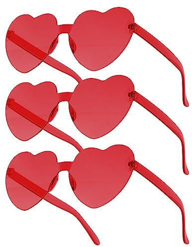 Yomaido Herzförmige Party-Sonnenbrille, Rot, 3 Stück, flippige Festival-Brillen, randlos, Multipack für Erwachsene, unisex, Kinder