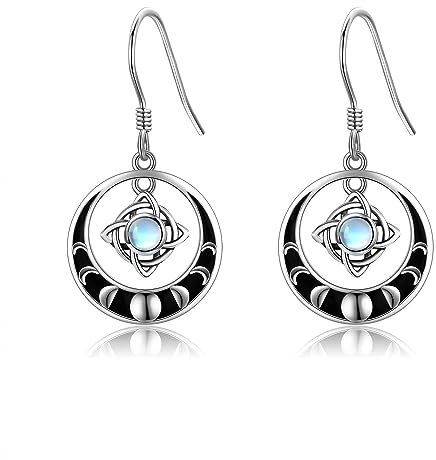 Hexen Knoten Ohrringe Sterling Silber Hexe Magische Knoten Ohrringe Mondstein Pagan Schmuck Phase Schmuck für Frauen Mädchen