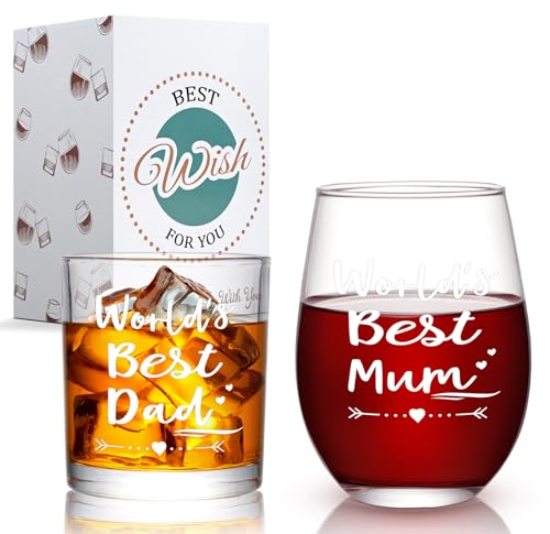 Joymaking Mum & Dad Gifts: Wine & Whiskey Glass Set for Christmas - 17oz