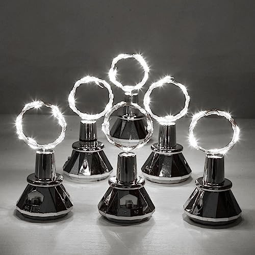 Eummy 6Pcs Solar Wine Bottle Lights 2M Waterproof Cork Lights 20 LED Copper Wire Flexible Fairy String Lights Auto On/Off for Wedding Christmas Party Decor (White Light)