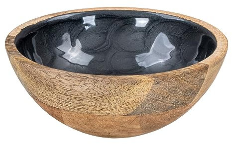 levandeo Schüssel 15cm Mango Holz Grau Perlmutt Emaille Schale Bowl Salatschüssel Deko Servierplatte Tischdeko Dekoration
