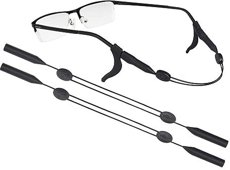 2 Stück Verstellbare Brillenbänder, Brillenband Verstellbar, Wasserdichtes Brillenhalter Zubehör für Sport und Alltag - für Damen,Herren, Kinder, Anti-Rutsch-Brillenkette für sicheren Halt, Schwarz
