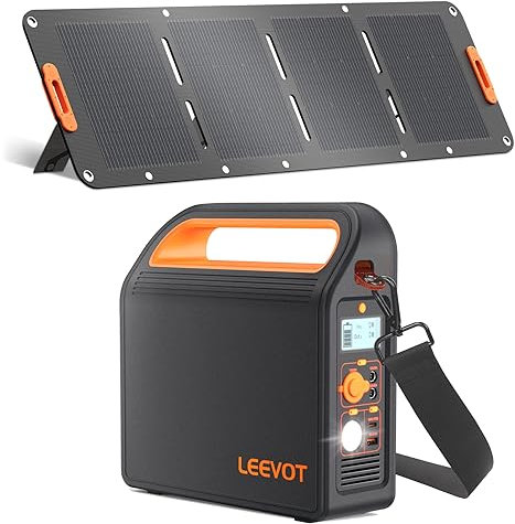 Tragbares Kraftwerk de Leevot, Backup-Batterie NMC 324 Wh, AC-Ausgang mit reiner Sinuswelle, 300 W mit Schultergurt, Solargenerator für den Außenbereich und Camping (P300 + PV200)