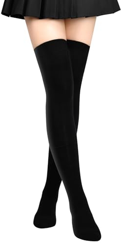 Aomig New Ladies Girls Over The Knee Plain Socks, Black Long Socks Thigh High Socks, Women Thick Thigh High Socks, Extra Long Boot Stockings, Over Knee Leg Warmers for Women Daily Wear Cosplay
