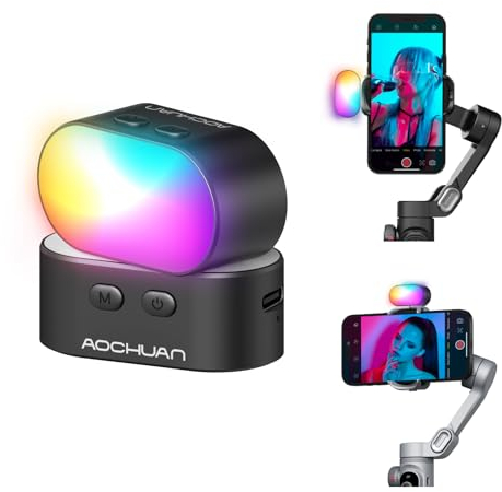 AOCHUAN Luz de relleno magnética RGB para cardán, luz de video LED con 3 brillos y 7 ajustes de color para fotografía, mini luz de llenado portátil con batería de larga duración para estabilizador de