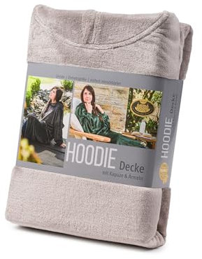 Gözze - Hoodie-Decke mit Kapuze, Strickbündchen am Ärmel und seitlichen Schlupftaschen, 100% Polyester (Mikrofaser), Universalgröße - Stein