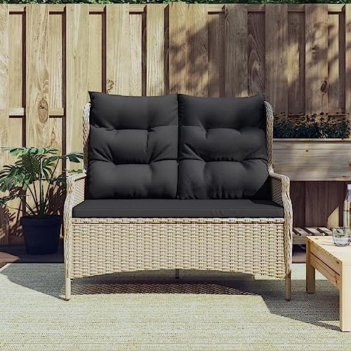 CKioict Outdoor-Freizeitstuhl Sonnenliege Balkonmöbel Gartenbank 2-Sitzer mit Kissen Hellgrau Poly RattanFür Veranda, Garten, Pool