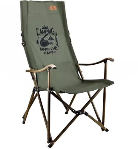 Anglersessel Faltbar Outdoor-Hochlehner Campingstuhl, Ergonomischer Bogen Strandstuhl Mit Netztasche, Tragfähigkeit 130 Kg/286,6 Lbs(Military Green)