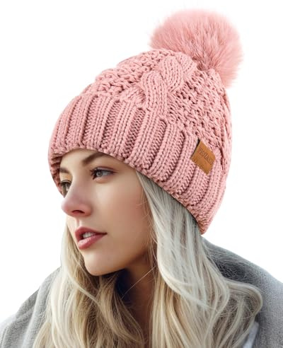 PIOZAED Women's Winter Pompom Beanie Warm and Cozy Knit Hat Fleece Lining Skull Cap for Women